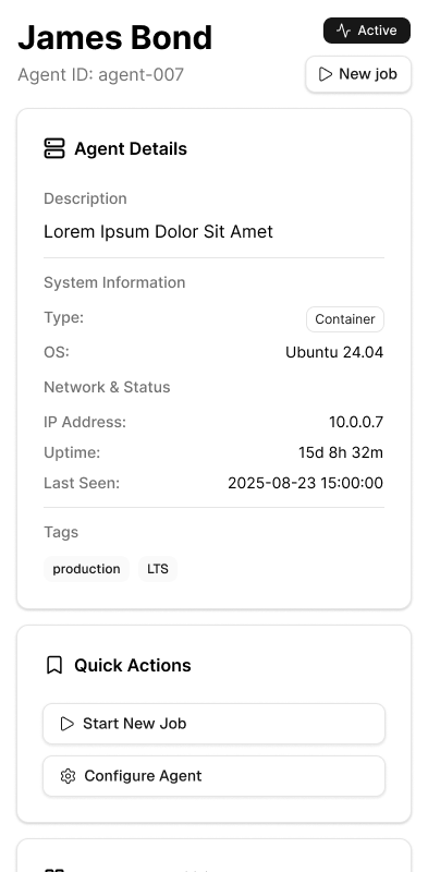Pentulz agent deployment interface showing connected agents across distributed infrastructure with status monitoring